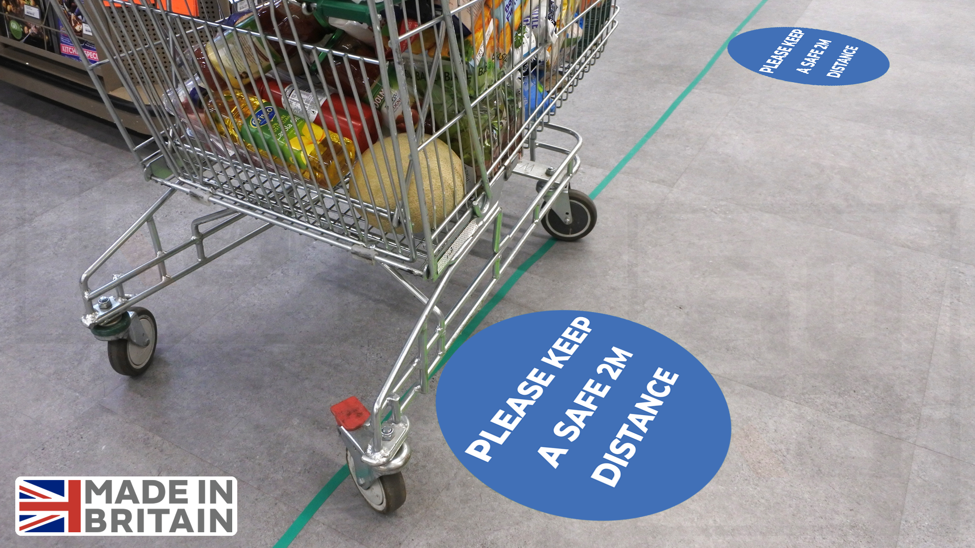 Please keep a safe 2m distance. Supermarket, cafe or shop covid19 safety floor decals