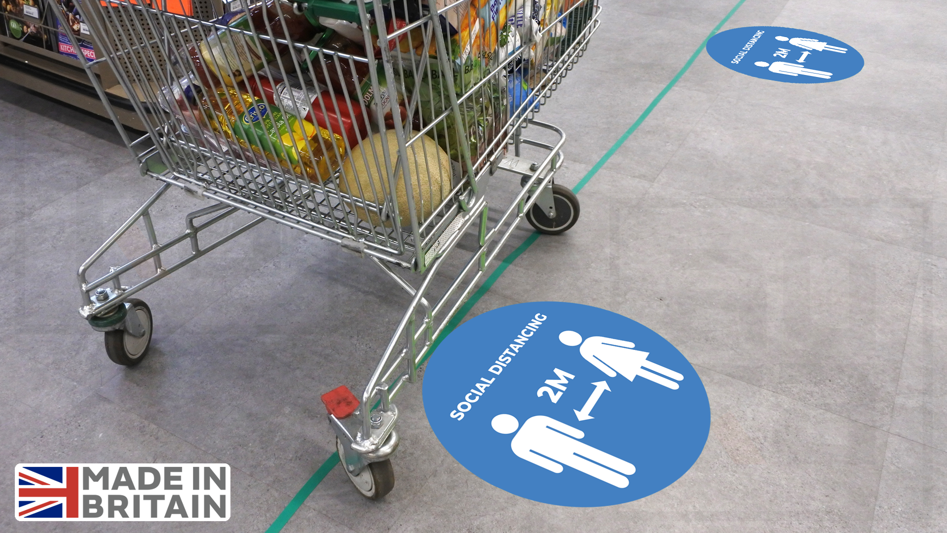 Social distancing floor decals for supermarket, cafe or shop covid19