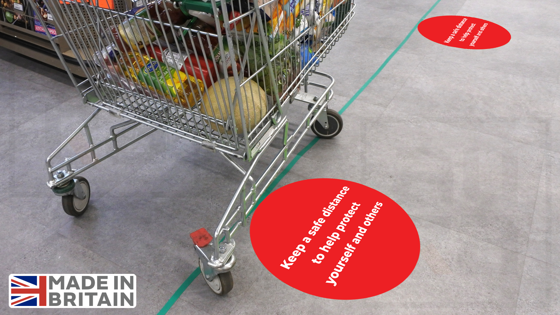 Keep a safe distance floor decals for supermarket, cafe or shop covid19